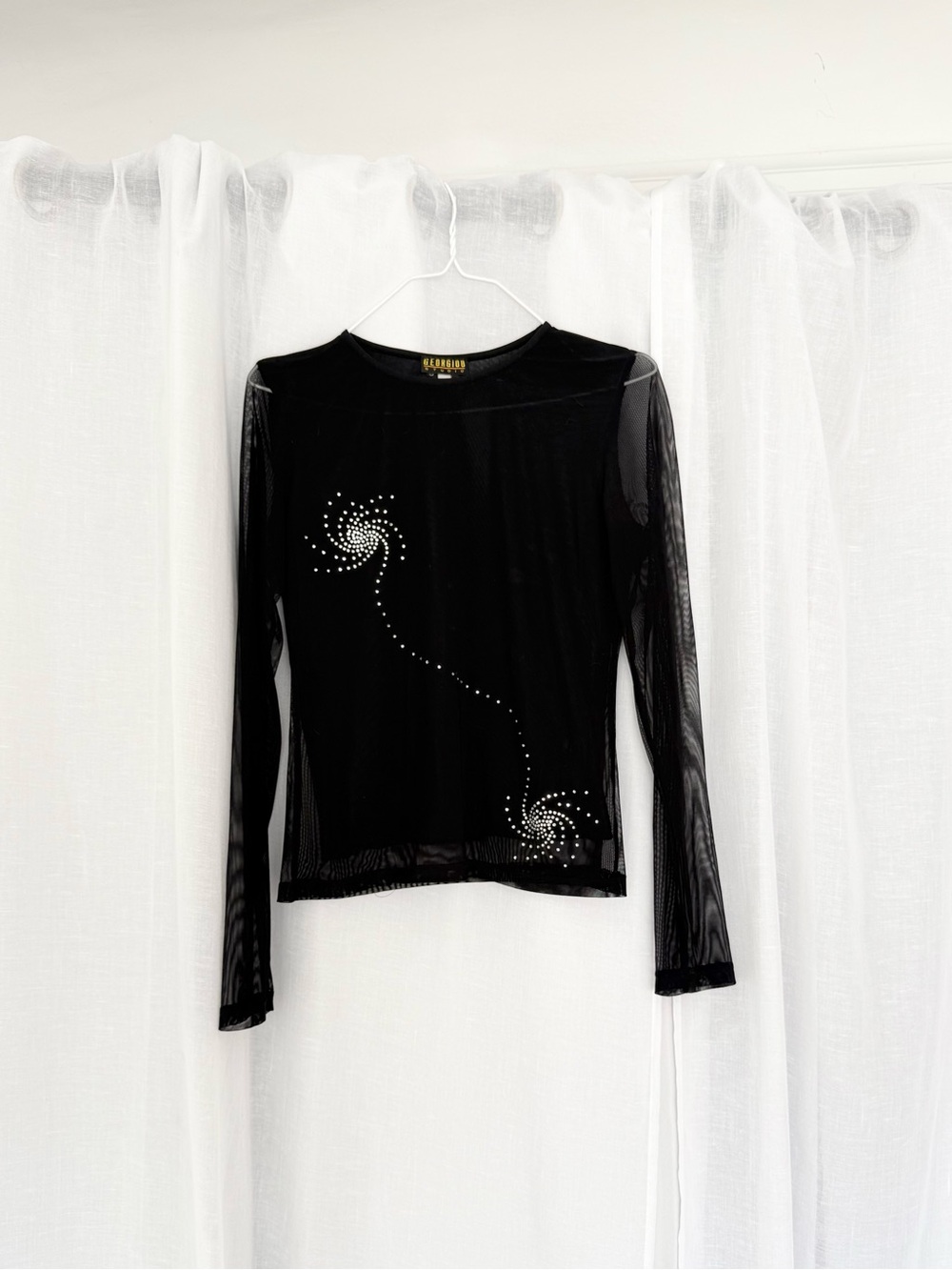 ✧ y2k rhinestone swirl mesh top ✧
